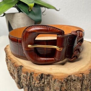 Brighton Brown Leather Embossed Calfskin Saddle Leather Belt‎ Braided Small